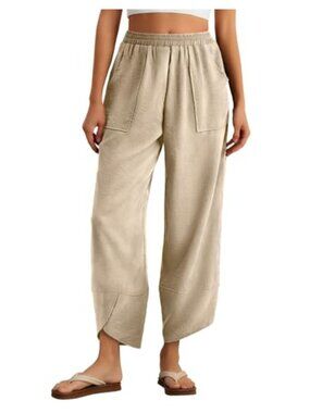 Womens Harem Pants Summer Casual Elastic Waisted Baggy Wide Leg Palazzo Trousers